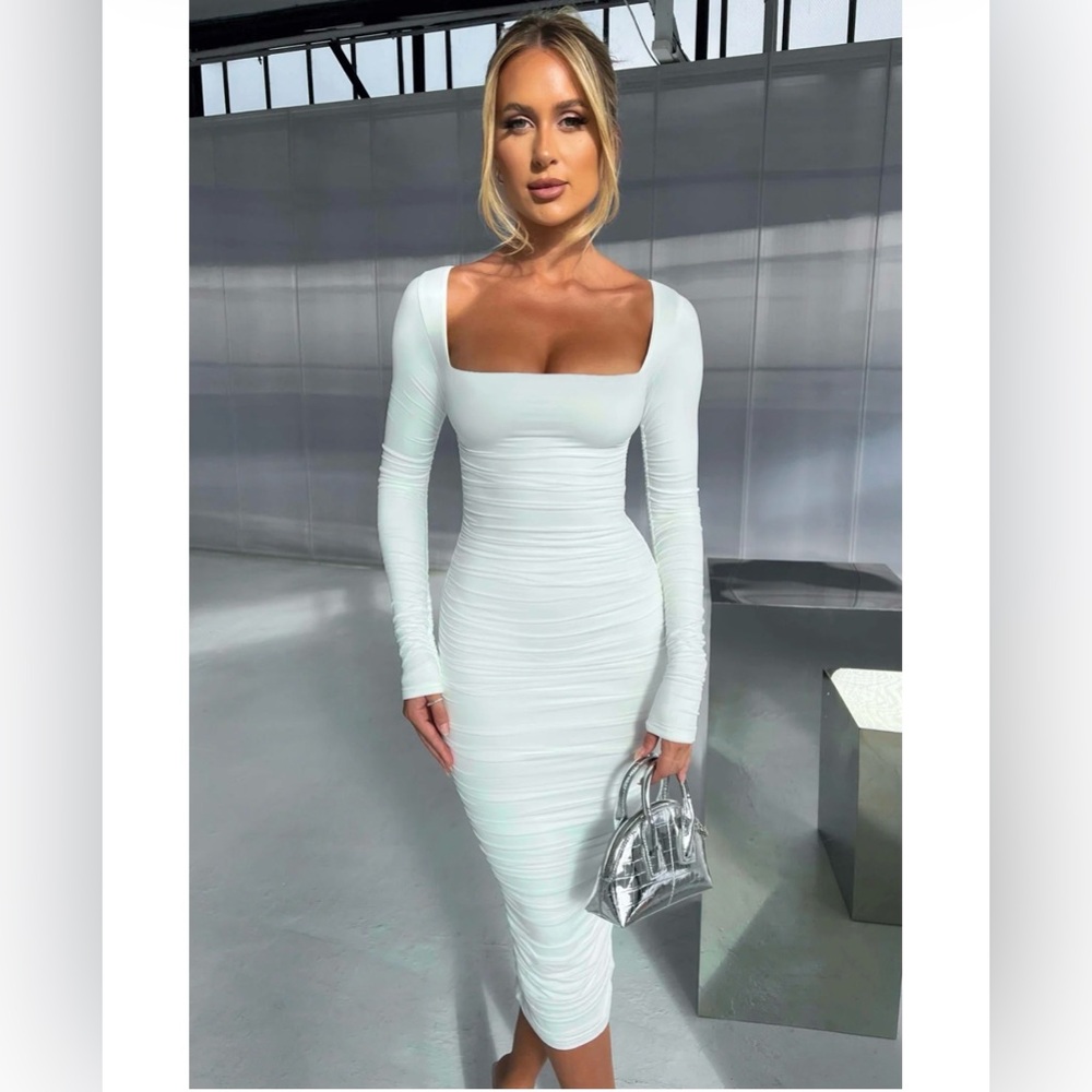 Square Neck Long Sleeve Bodycon Dress in Light Mint